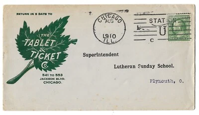 Chicago, Illinois to Plymouth, Ohio 1910 Circular Illustrated Tablet & Ticket Co - Image 1 of 2