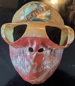 Early 1960s fiberglass goalie mask hand made to wear eyeglasses-Schlitz logo WOW - Picture 1 of 24
