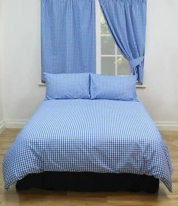 Lenzuolo con angoli king size Gingham check Bluebell 100% cotone naturale scatola profonda 16" - Foto 1 di 1
