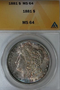 1881 - $1 MS 64, ANACS, dollaro d'argento Morgan, dollaro Miss Liberty Head $1 - Foto 1 di 2