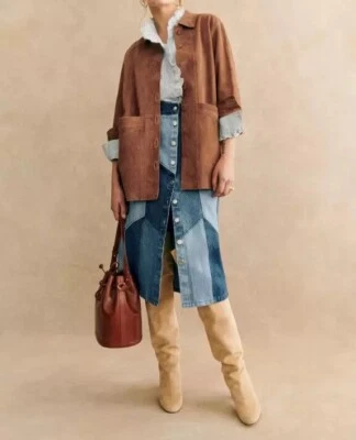 Chaqueta de cuero de gamuza marrón informal de gran tamaño para mujer Foto 1 de 4