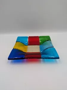 Murano Glass Fused Trinket Dish A. Dal Borgo Venezia Candy Square Color Block - Picture 1 of 8