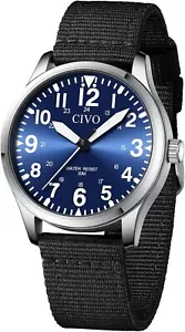 Timepiece: Analog Silver Dial Blue Nylon Strap Field Military Watch - Picture 1 of 8