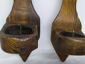 Vintage 2er Set handgefertigte Kerzenständer aus Holz Deko - Bild 1 von 8