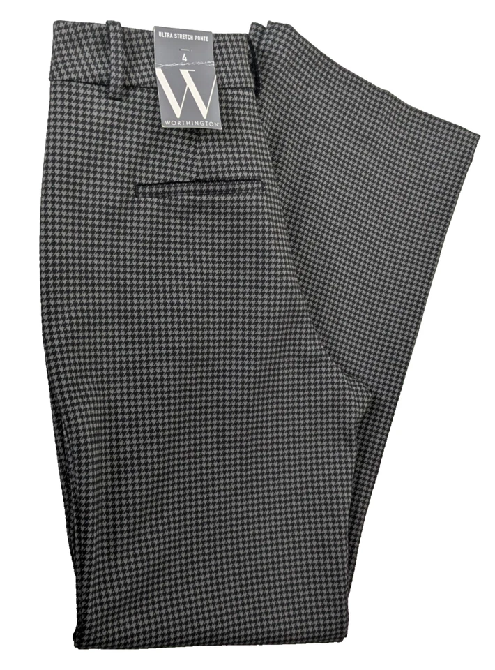 Pantalones Ponte Worthington Ultra Elastizados Para Mujer Talla 4 Pierna Acampanada Marrón Pata de Gallo Foto 1 de 4