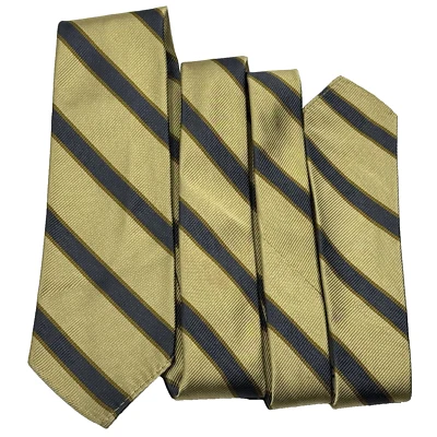 VTG RARE Alfred's Memphis ALL SILK Repp Tie Gold w/ Blue Grey & Dark Gold Stripe Foto 1 de 4