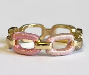 Gold Pink Chain Link Eternity Ring Size 9 Plated Stackable - Picture 1 of 10