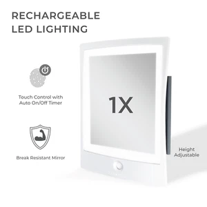 Zadro Fogless LED Light Shower Mirror with Wall Mount and Rechargeable - Picture 1 of 38