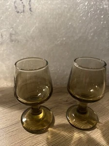 Set Of 2 Cordial Stemmed Glasses Libbey Tawny Liquor Tinted 30mL Shot 1970’s - Picture 1 of 1