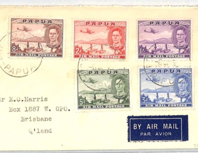 PAPUA Air Mail Cover Port Moresby Registered AUSTRALIA Brisbane 1939 XC322 - Image 1 of 4