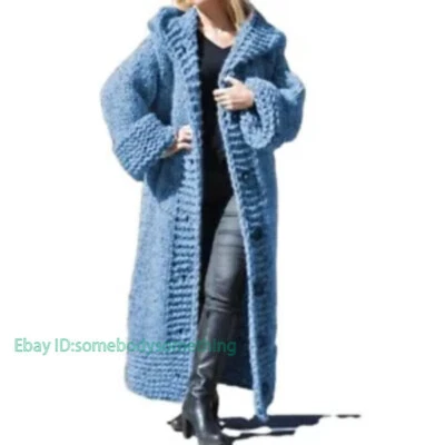 Fashion Women's New Hooded Cardigan Thick Knitwear Long Sweater Coat Sz - Image 1 of 4