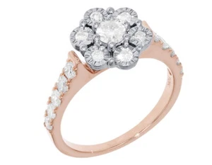 Flower Cluster Diamond Engagement Ring 1CT Rose-White Gold 10K 11MM - Picture 1 of 5