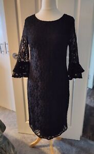 Joanna Hope Fluted Sleeves Black Stretch Lace Lined Body Size 12