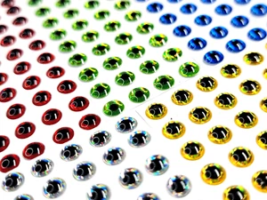 3D HOLOGRAPHIC FISH EYES - 4 Sizes - 5 Color - FLY TYING MATERIALS Stick-On Eyes - Picture 1 of 26