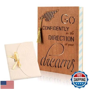 Creawoo 3D Wooden Graduation Cards with Gold Tassel, Congratulations Greeting - Picture 1 of 5