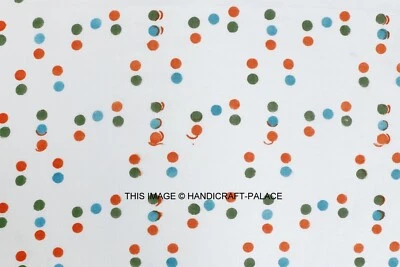 Indian Polka Dot 3 Yard Hand Block Print 100% Cotton Jaipuri Dress Fabric Craft - Image 1 of 3