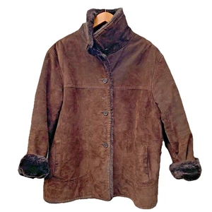 Giacca uomo Jones New York XL marrone pelle scamosciata pelliccia sintetica foderata colletto rancher - Foto 1 di 15