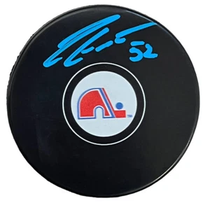 ADAM FOOTE QUEBEC NORDIQUES SIGNED LOGO PUCK BECKETT COA - Picture 1 of 2