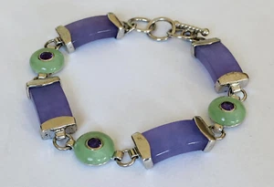 Designer Sterlingsilber echt Lavendel grüne Jade Amethyst Gliederarmband - Bild 1 von 20