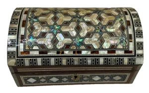 Handmade Wooden Jewelry Box Wood Trinket Storage Wood Box Mother of Pearl Inlay - Picture 1 of 14