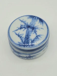 Caja de baratija redonda vintage pintada a mano de Delft pequeña - Imagen 1 de 8