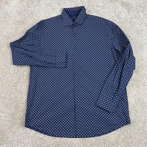 Alfani Button Up Shirt Men's Large Long Sleeve Navy White Geometric Cotton - Picture 1 of 7