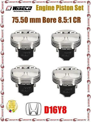Juego de pistones de motor Wiseco 75,50 mm diámetro 8,5:1 CR para Honda D16Y8 Civic SOHC Foto 1 de 3