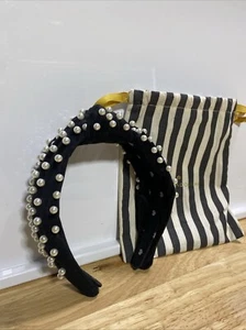 Lele Sadoughi Jet Velvet White Pearl Knot Headband With Dust Cover - Picture 1 of 8