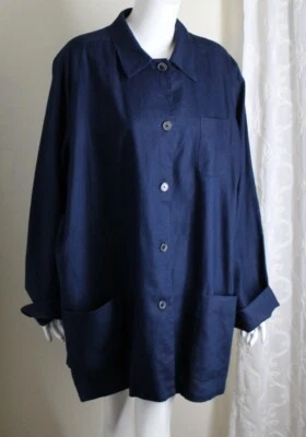 Ralph Lauren Sz 3X Navy Blue Linen Unlined Gorgeous Barn Chore Coat Jacket Lux - Image 1 of 4