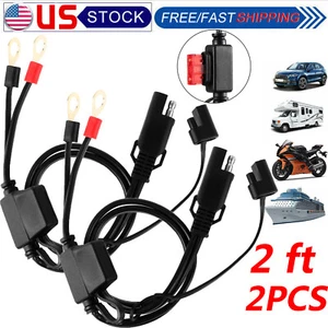 2Pcs 2ft SAE Battery Connector Cable 2-Pin Ring Terminal Harness Extension Wire - Picture 1 of 12