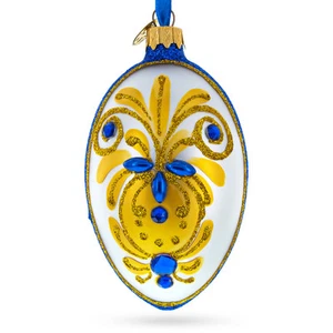 Uovo di Natale Bejeweled oro su vetro blu ornamento 4 pollici - Foto 1 di 5