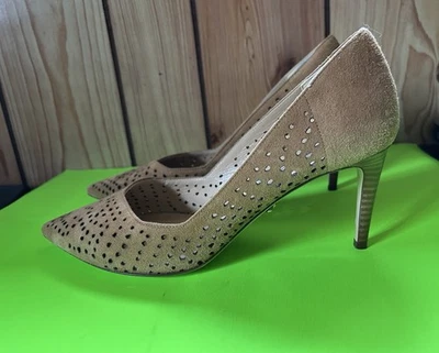 Zapatos de mujer Diane Von Furstenberg talla 9,5 cuero gamuza tostado corte láser Italia Foto 1 de 4