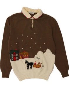 MAURICE ABOT Womens Graphic Jumper Sweater UK 18 XL Brown Winter AU09 - Picture 1 of 5