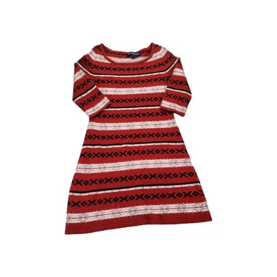 French Connection Lambswool Fair Isle Sweater Dress 8 Red Holiday Preppy Luxury - Image 1 of 4