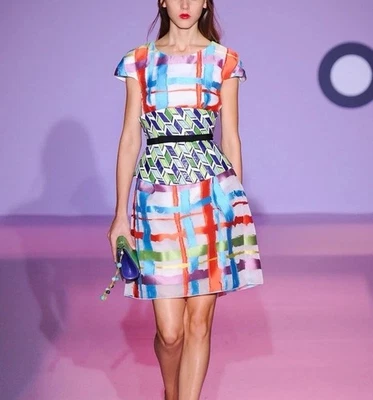 Andrew Gn Runway Dress SS15 Multicolor Abstract Print Silk Blend Mini 36 NWT - Image 1 of 4
