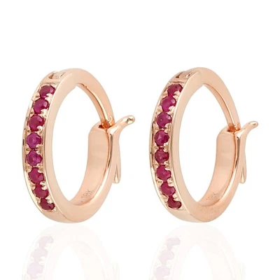 18K Rose Gold Ruby Hoop Earrings Natural Gemstone Fine Jewelry Gift For Women - Image 1 of 4
