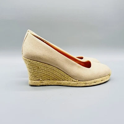 Sapatos femininos J Crew 7,5 bege lona espadrille salto cunha casamento verão - Imagem 1 de 4