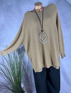 Damen Oversize Strickpullover long Pulli Viskose 55114 BRAUN 40 42 44 - Bild 1 von 6