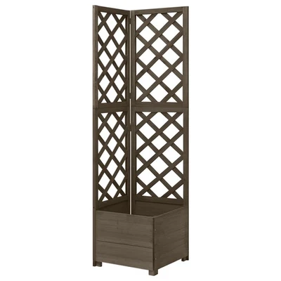 Corner Trellis Planter Grey Solid Fir Wood 40x40x150 cm Outdoor Garden with Box - Image 1 of 4
