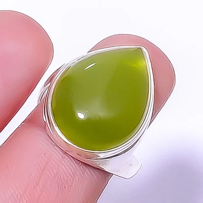 Anillo solitario hecho a mano de plata de ley 925 peridoto s.9 T2 A343 Foto 1 de 4