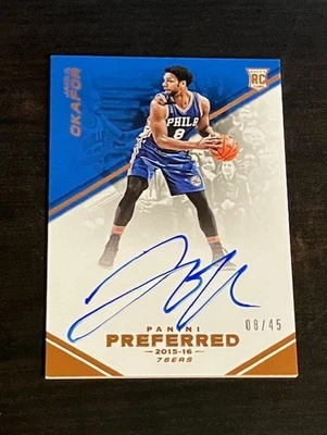 JAHLIL OKAFOR auto rc 2015-16 Panini Preferred #d 08 /45 ROOKIE JERSEY # 76ers - Image 1 of 3