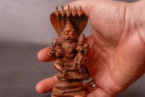 Kupfer Statue Laxmi Nrisimhadev, religiöse Pooja und Wohndeko Prunkstück - Bild 1 von 16
