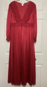 Abito lungo vintage Shadowline rosso manica lunga maxi camicia da notte Cottagecore Large - Foto 1 di 6
