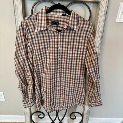 Camisa a Cuadros JC Penney Vintage Azul Crema Naranja Abotonada Para Hombre Talla Mediana Foto 1 de 4