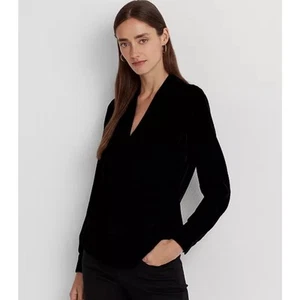 Ralph Lauren Velvet Surplice Blouse Top size 4, Black | NEW $165 - Picture 1 of 4