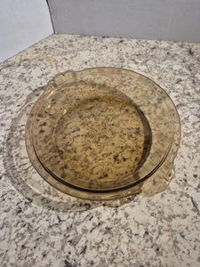 Pyrex #207 Bernstein Braun Vintage Glas 7" Tortenplatte überbackene Griffe USA - Bild 1 von 11