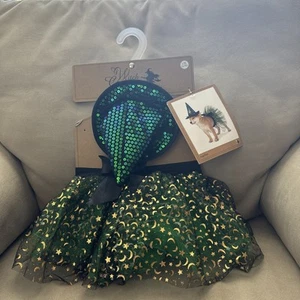 Witch Crafters Pet Dog Cat Halloween Costume Witch Green Tutu & Sequin Hat L/XL - Picture 1 of 2