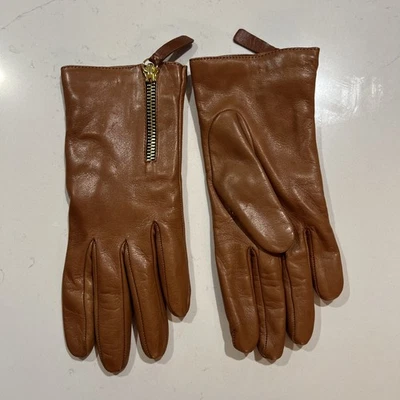 Portolano Women's Brown Leather - Cashmere Lined Gloves Size 6 1/2  Driving Zip - Image 1 of 3