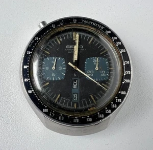 SEIKO 6138-0040 Automatic Chronograph Watch Vintage Mens BULLHEAD Black Dial - Picture 1 of 7