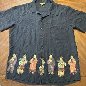 Camicia classica HARARI 100% seta con bottoni stampa figura asiatica uomo piccola - Foto 1 di 8